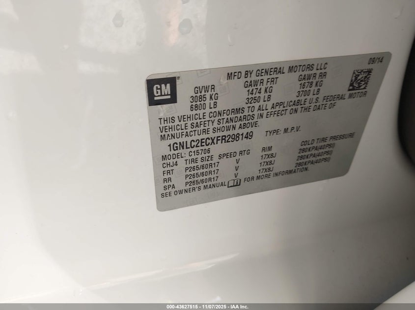 2015 CHEVROLET TAHOE COMMERCIAL FLEET - 1GNLC2ECXFR298149