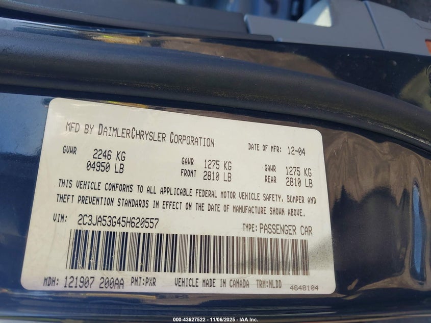 2005 Chrysler 300 Touring VIN: 2C3JA53G45H620557 Lot: 43627522