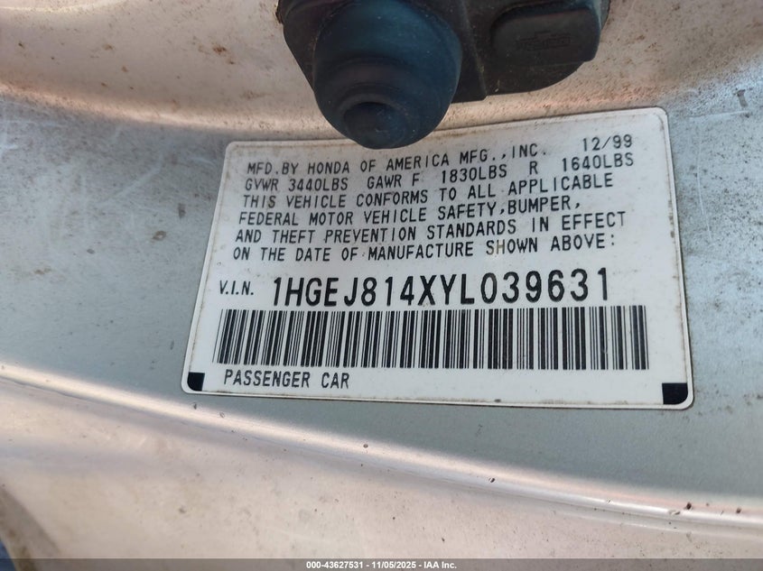 1HGEJ814XYL039631 2000 HONDA CIVIC photo no. 9