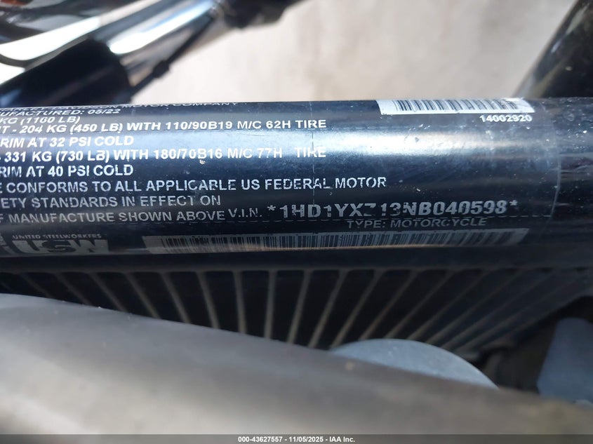 2022 Harley-Davidson Fxlrst VIN: 1HD1YXZ13NB040598 Lot: 43627557