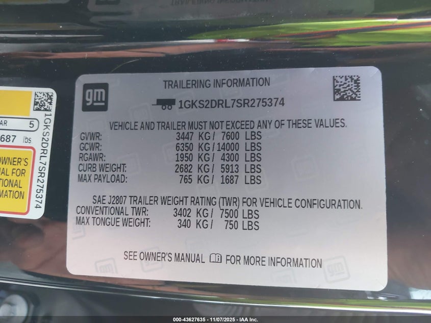 1GKS2DRL7SR275374 2025 GMC YUKON photo no. 9