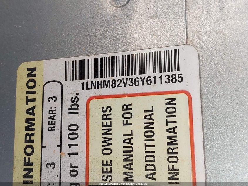 2006 Lincoln Town Car Signature Limited VIN: 1LNHM82V36Y611385 Lot: 43627801