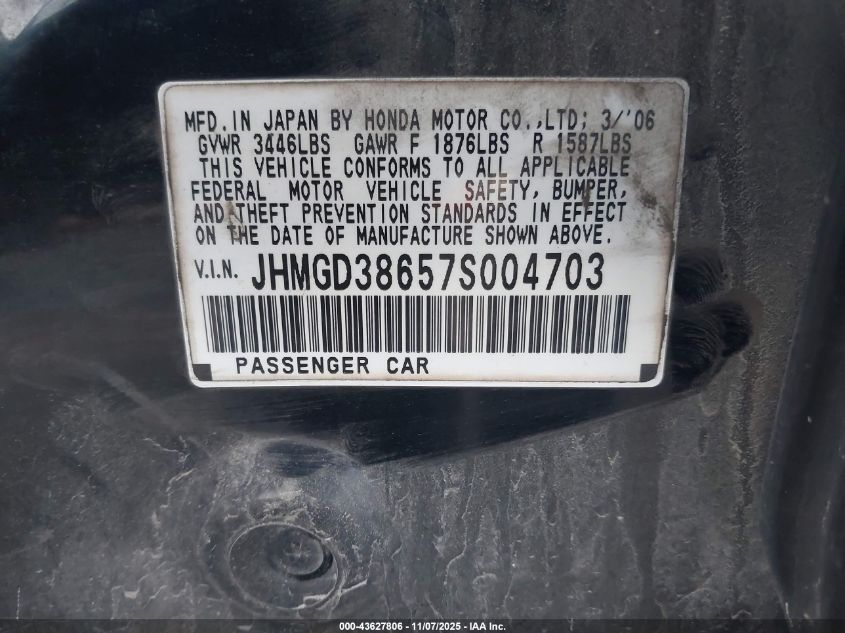 2007 Honda Fit Sport VIN: JHMGD38657S004703 Lot: 43627806