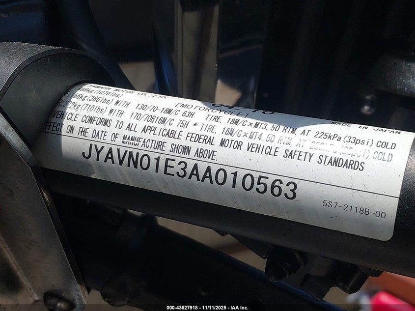 JYAVN01E3AA010563 2010 YAMAHA XV photo no. 10