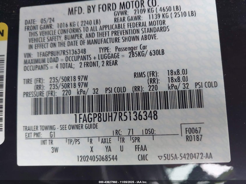 2024 FORD MUSTANG ECOBOOST PREMIUM 1FAGP8UH7R5136348