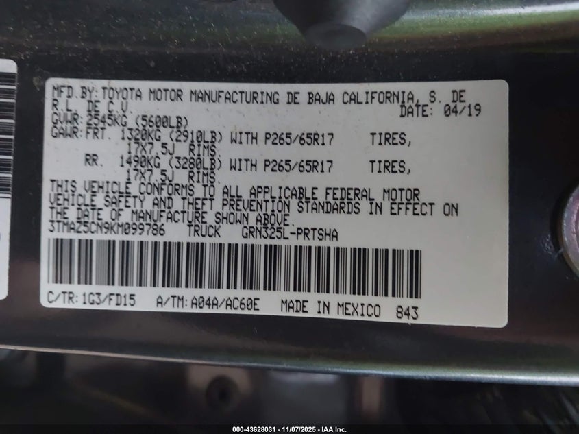 2019 TOYOTA TACOMA TRD SPORT - 3TMAZ5CN9KM099786