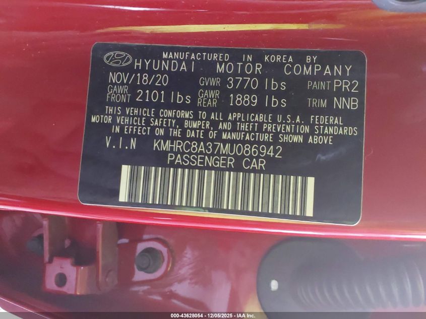 2021 Hyundai Venue Sel VIN: KMHRC8A37MU086942 Lot: 43628054