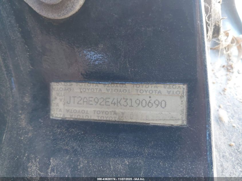 1989 Toyota Corolla Dlx VIN: JT2AE92E4K3190690 Lot: 43628174