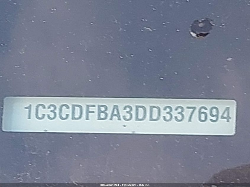 2013 Dodge Dart Sxt VIN: 1C3CDFBA3DD337694 Lot: 43628241