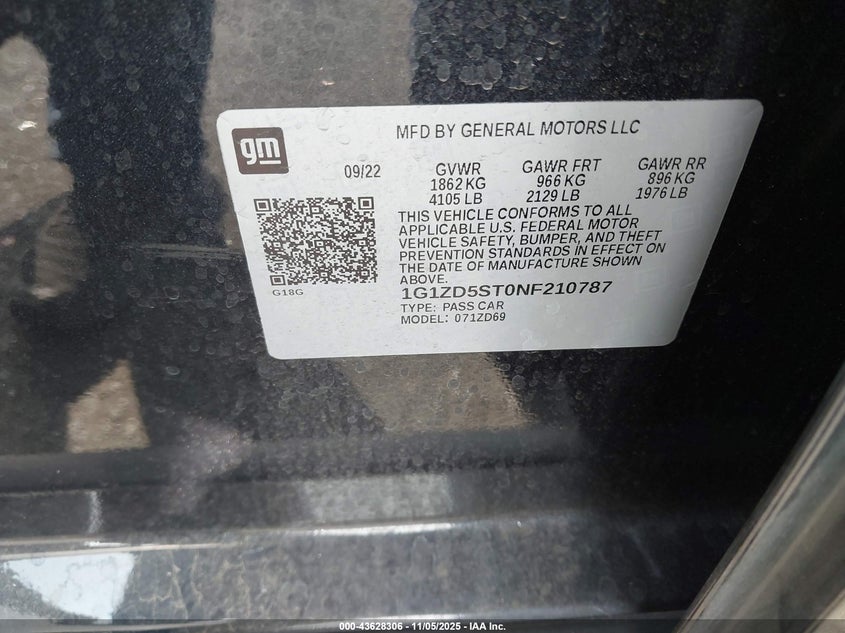 2022 CHEVROLET MALIBU FWD LT - 1G1ZD5ST0NF210787