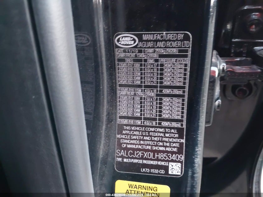 2020 LAND ROVER DISCOVERY SPORT S SALCJ2FX0LH853409