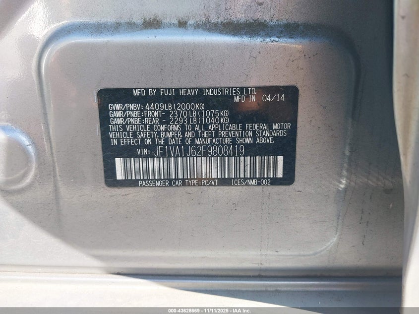 2015 SUBARU WRX LIMITED - JF1VA1J62F9808419