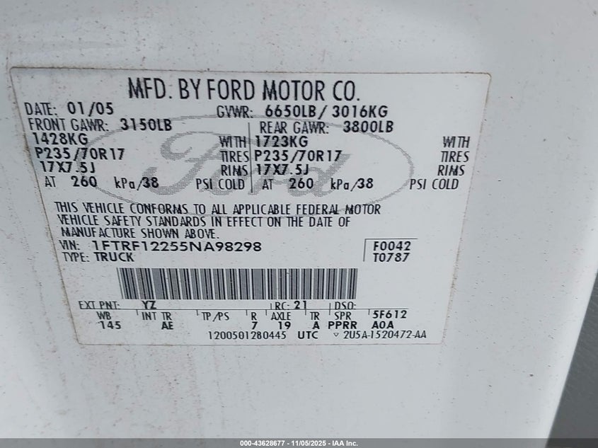 1FTRF12255NA98298 2005 FORD F-150 photo no. 9