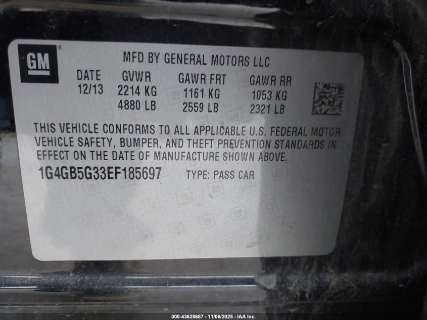 2014 BUICK LACROSSE LEATHER GROUP 1G4GB5G33EF185697