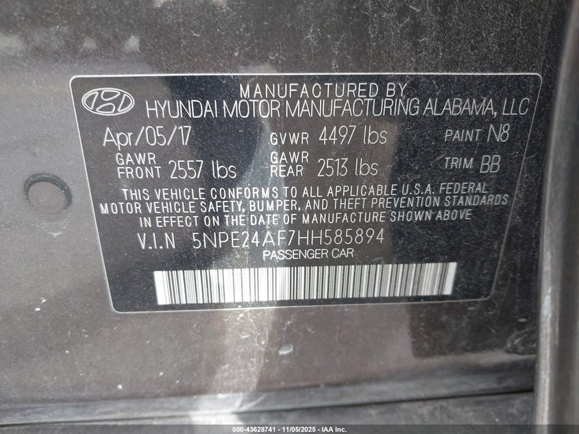 2017 HYUNDAI SONATA SE - 5NPE24AF7HH585894