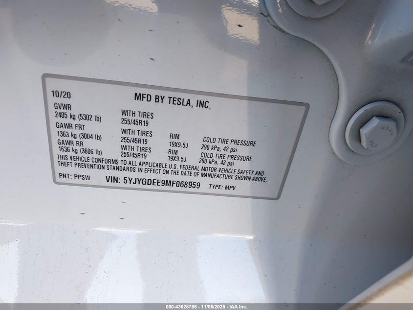 5YJYGDEE9MF068959 2021 TESLA MODEL Y photo no. 9