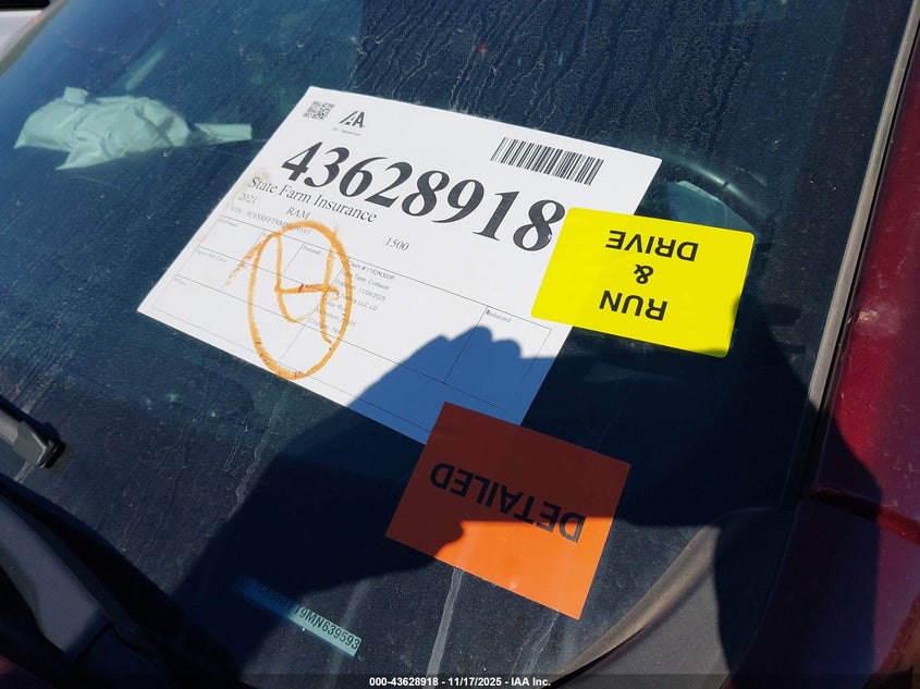 2021 Ram 1500 VIN: 1C6SRFFT9MN639593 Lot: 43628918