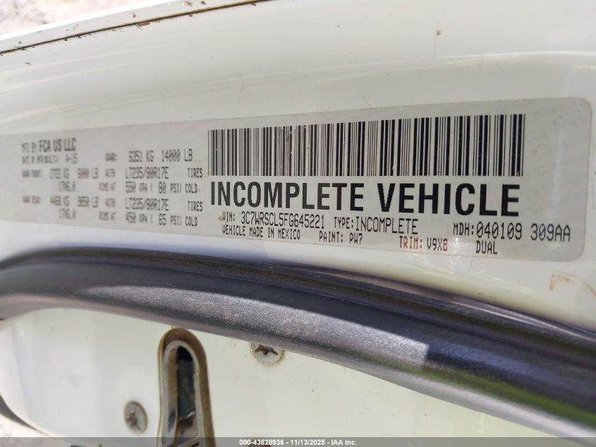 2015 Ram 3500 Chassis Tradesman/Slt/Laramie VIN: 3C7WRSCL5FG645221 Lot: 43628936