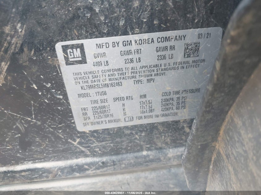 2021 CHEVROLET TRAILBLAZER AWD LT KL79MRSL5MB162463