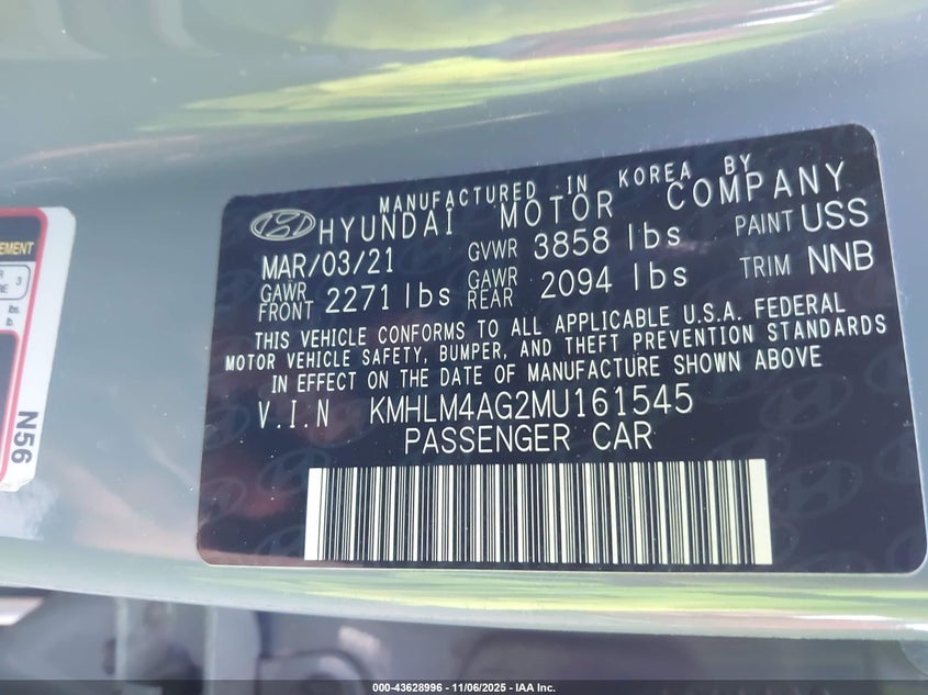 2021 HYUNDAI ELANTRA BLUE KMHLM4HJ2MU161545