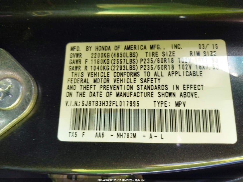 2015 ACURA RDX - 5J8TB3H32FL017995