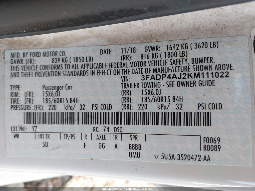 2019 FORD FIESTA S - 3FADP4AJ2KM111022