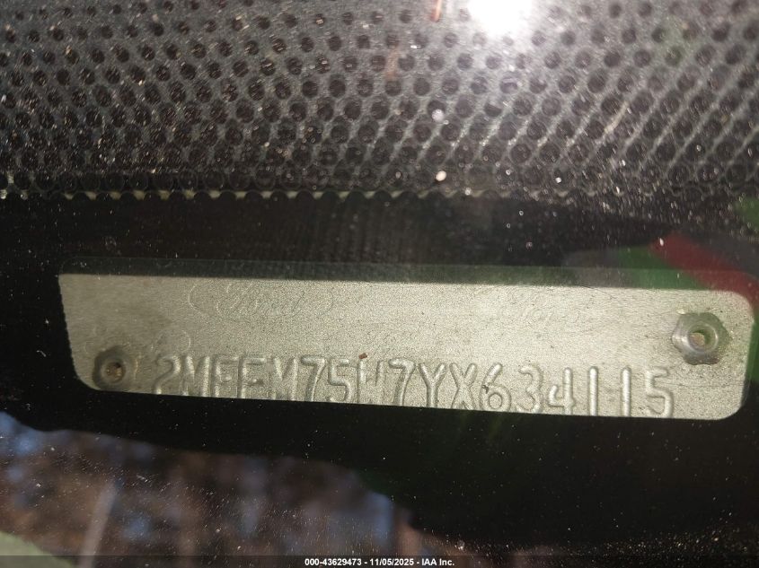 2000 Mercury Grand Marquis Ls VIN: 2MEFM75W7YX634115 Lot: 43629473