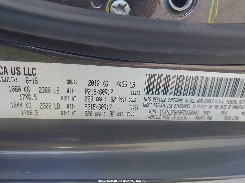 2015 JEEP PATRIOT ALTITUDE EDITION 1C4NJPBA9FD430001