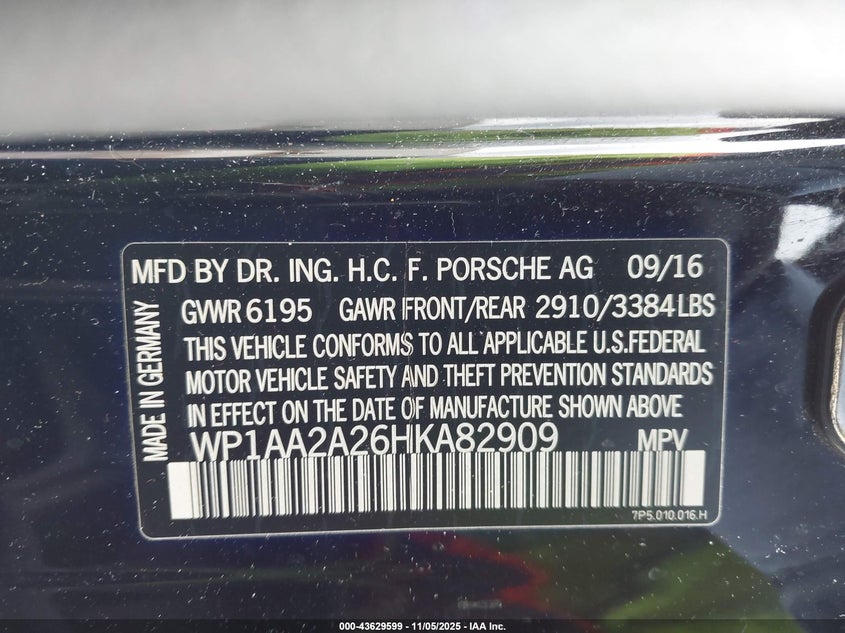 2017 PORSCHE CAYENNE PLATINUM EDITION - WP1AA2A26HKA82909