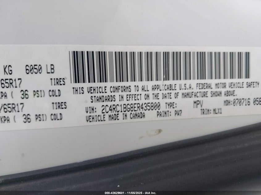 2014 Chrysler Town & Country Touring VIN: 2C4RC1BG8ER435800 Lot: 43629601