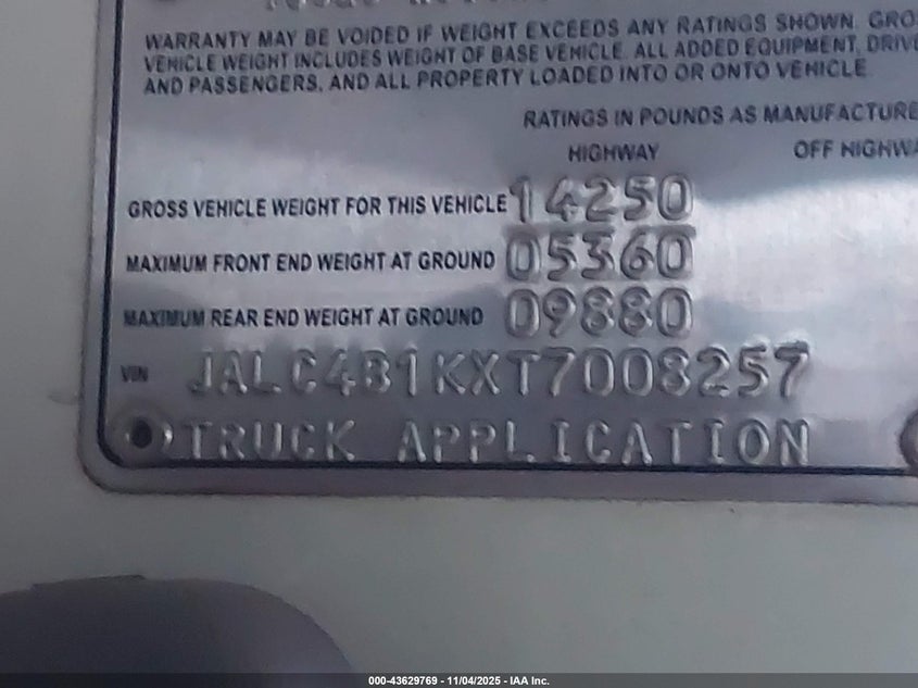 1996 Isuzu Npr VIN: JALC4B1KXT7008257 Lot: 43629769