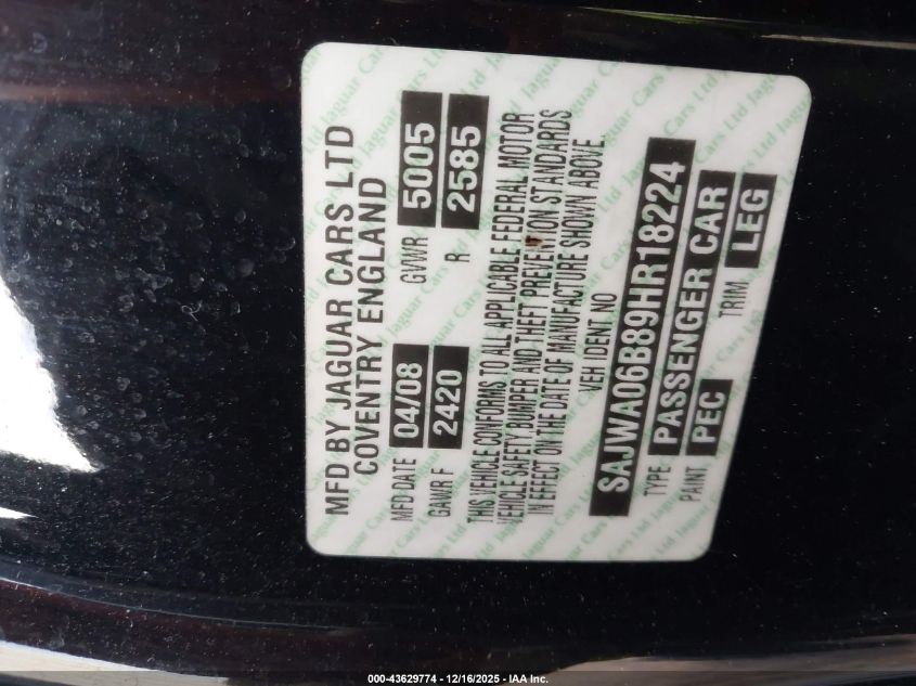 2009 Jaguar Xf Premium Luxury VIN: SAJWA06B89HR18224 Lot: 43629774