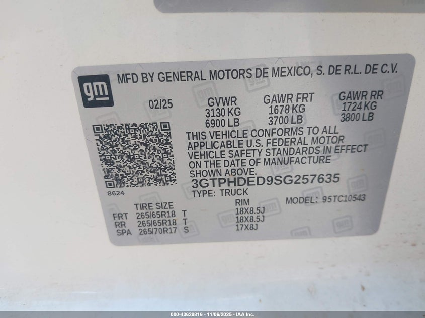 2025 GMC SIERRA 1500 3GTPHDED9SG257635