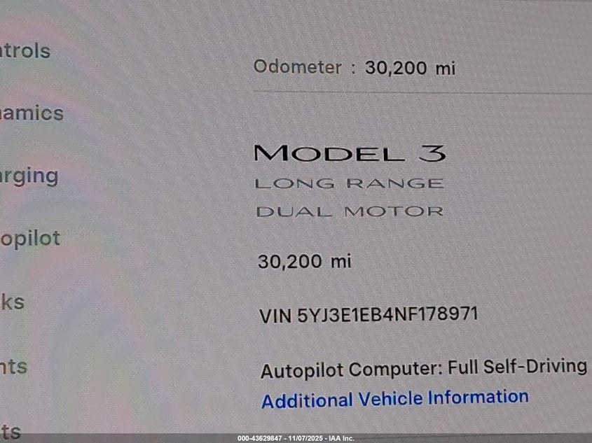 2022 Tesla Model 3 Long Range Dual Motor All-Wheel Drive VIN: 5YJ3E1EB4NF178971 Lot: 43629847