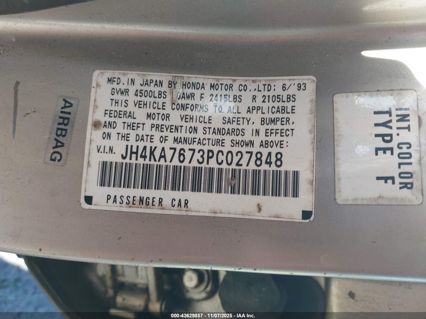 1993 Acura Legend Ls VIN: JH4KA7673PC027848 Lot: 43629857