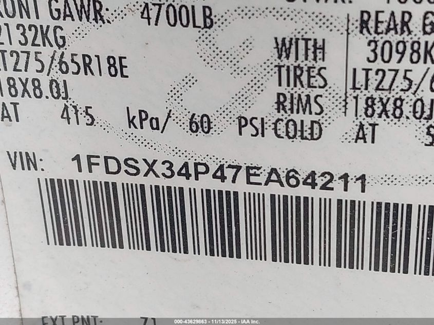 2007 Ford F-350 Chassis Lariat/Xl/Xlt VIN: 1FDSX34P47EA64211 Lot: 43629863