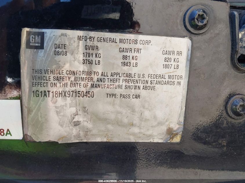 2009 Chevrolet Cobalt Lt VIN: 1G1AT18HX97150450 Lot: 43629906