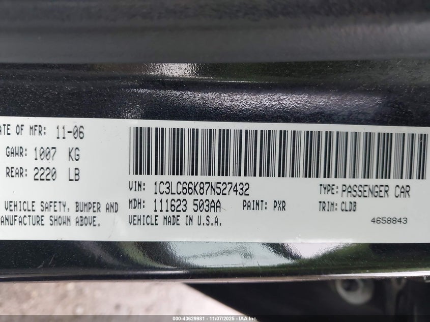 1C3LC66K87N527432 2007 CHRYSLER SEBRING photo no. 9