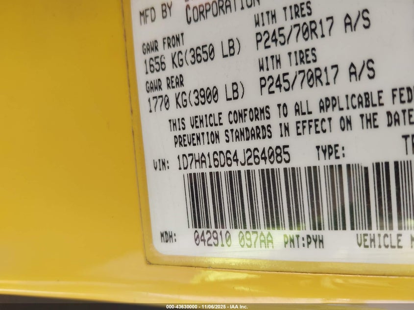 2004 Dodge Ram 1500 Slt/Laramie VIN: 1D7HA16D64J264085 Lot: 43630000