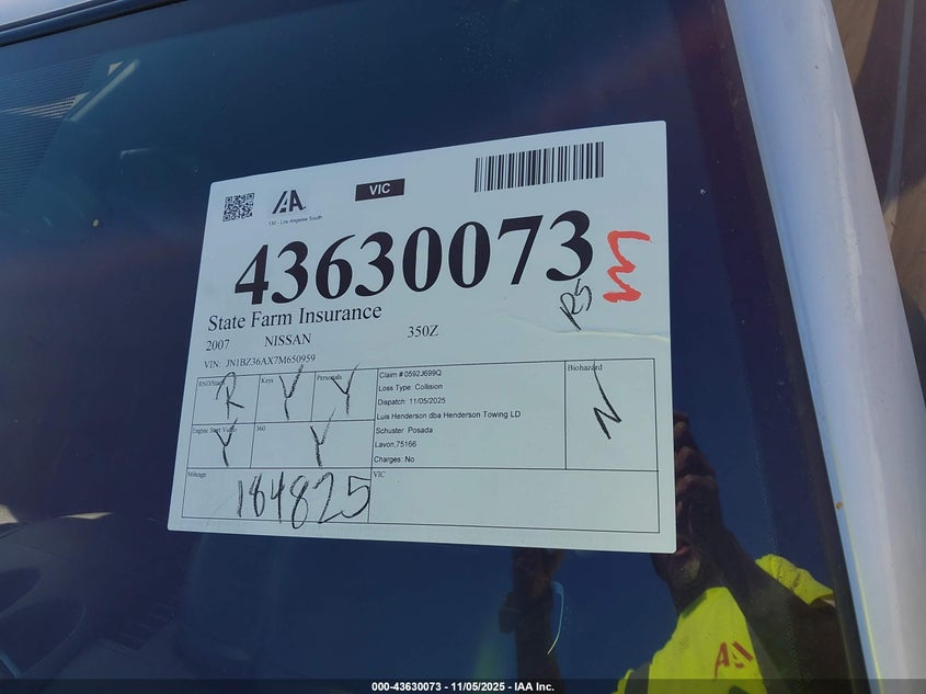 2007 Nissan 350Z Touring VIN: JN1BZ36AX7M650959 Lot: 43630073