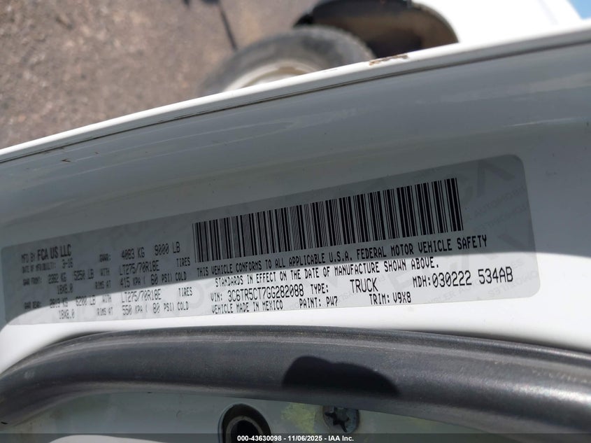 2016 Ram 2500 Tradesman VIN: 3C6TR5CT7GG282088 Lot: 43630098