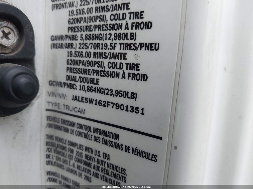 2015 Isuzu Dsl Reg At VIN: JALE5W162F7901351 Lot: 43630157