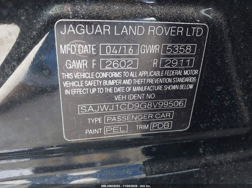 2016 JAGUAR XJ R-SPORT SAJWJ1CD9G8V99506