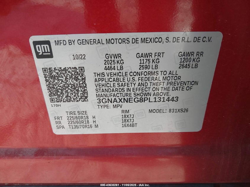 2023 CHEVROLET EQUINOX FWD PREMIER 3GNAXNEG8PL131443