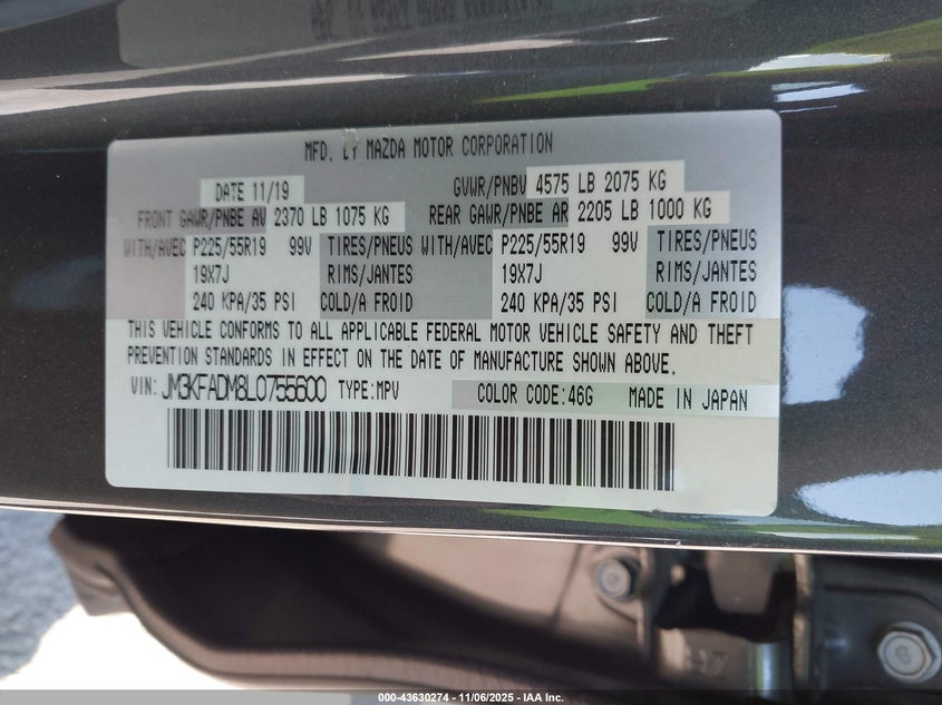 JM3KFADM8L0755600 2020 MAZDA CX-5 photo no. 9