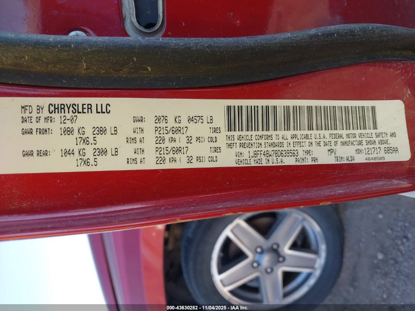 2008 Jeep Patriot Limited VIN: 1J8FF48W78D639563 Lot: 43630282