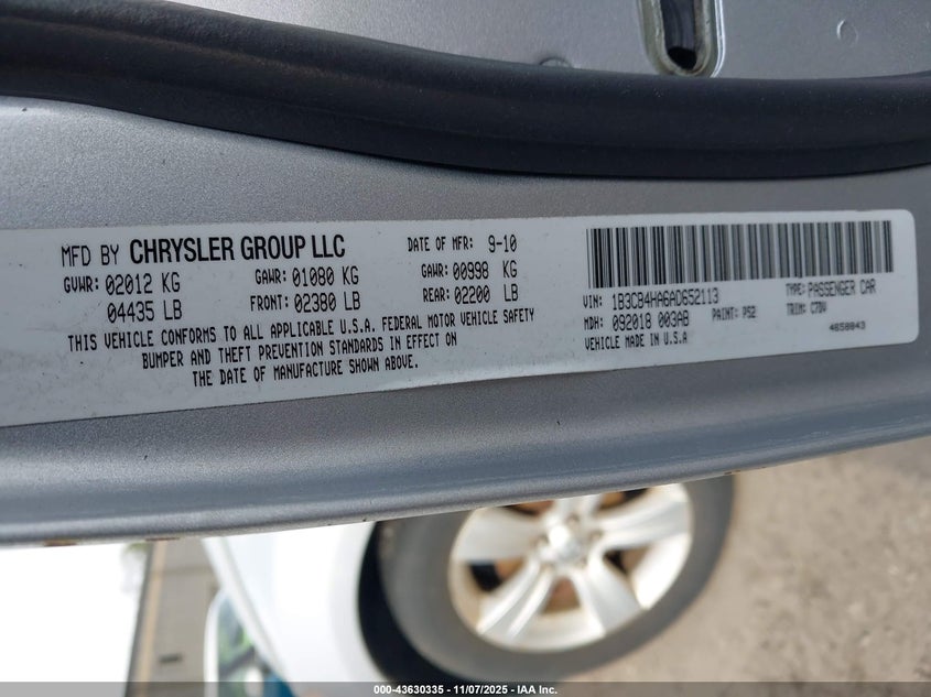 1B3CB4HA6AD652113 2010 DODGE CALIBER photo no. 9