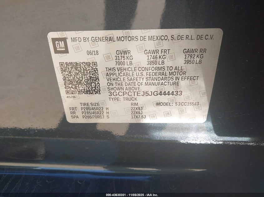 2018 CHEVROLET SILVERADO 1500 HIGH COUNTRY - 3GCPCTEJ5JG444433