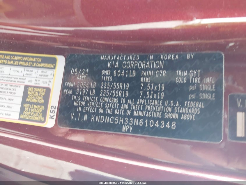 2022 KIA CARNIVAL MPV EX KNDNC5H33N6104348