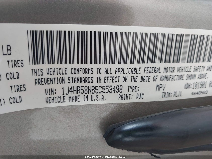2005 Jeep Grand Cherokee Limited VIN: 1J4HR58N85C553498 Lot: 43630427